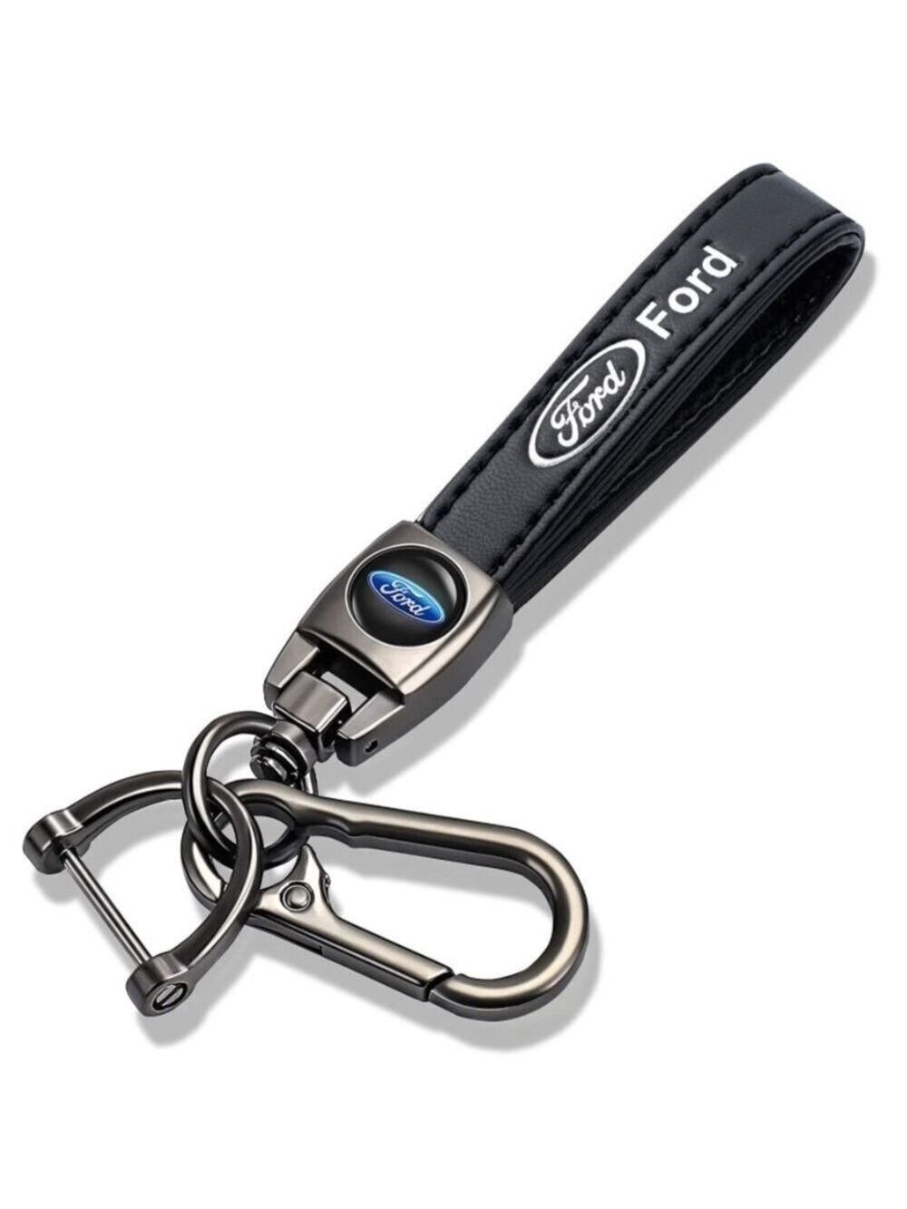 🆕 Ford Genuine Black Leather Car Keychain Key Chain Fob Ring Holder Accessory